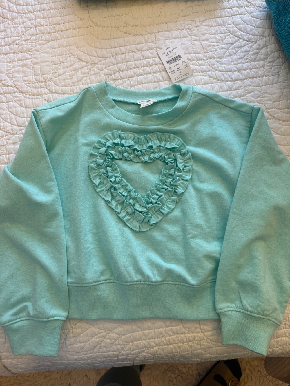J. Crew Factory Mint Ruffle Heart Crewneck Sweatshirt